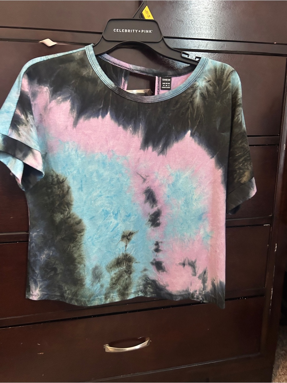 SHEIN Pink, Blue & Black Tie-Dye Crop Tee